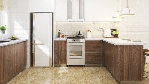 NL furniture U-Shaped White & Wood Grain Laminate Kitchen