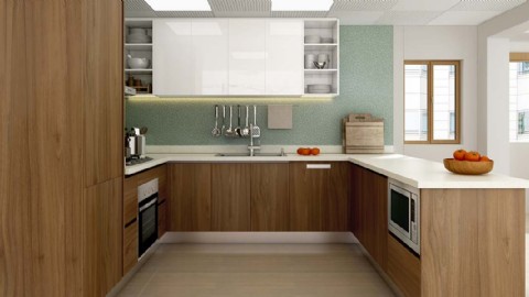 NL furniture Wood Grain Melamine U-Shaped Kitchen 